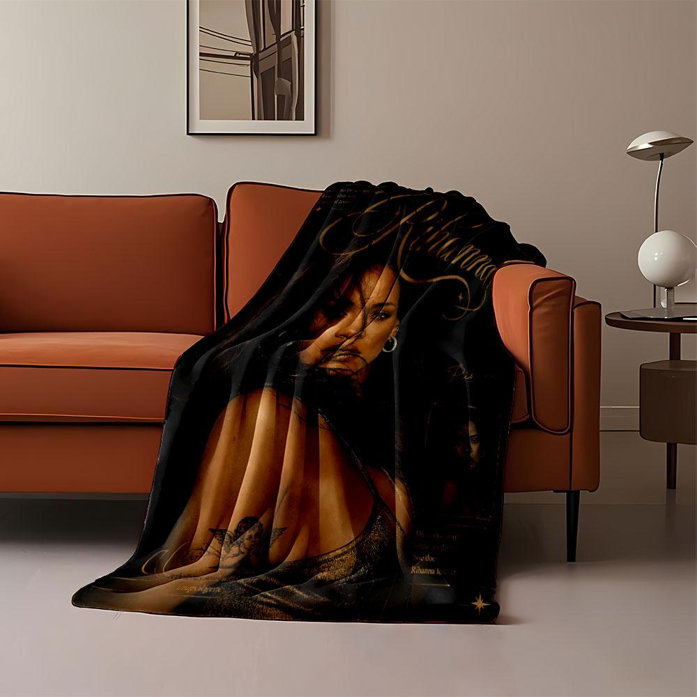 A golden, elegant aesthetic with bold text, a portrait, and embellishments. for all seasons blanket lunch break throw gift