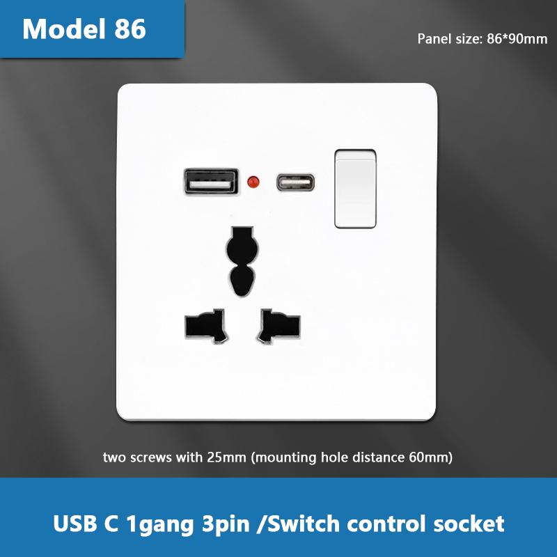 Стандартная розетка Великобритании 13А, двойная USB, вилка Type-C, настенная розетка, 1/2/3-клавишный двухпозиционный выключатель, белая универсальная 5-контактная настенная электрическая розетка