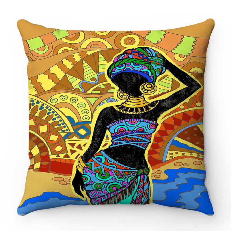 African Women Creative Collection Digital Printing Short Plush Pillow Covers For Car Sofa Office Cushion Cover Home Goods