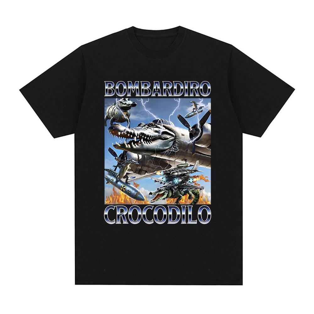 Bombardiro Crocodilo Crocodile Plane Bomber Funny Meme T-shirt Men's Women Casual Cotton Short Sleeve T Shirts Comfort T-shirts