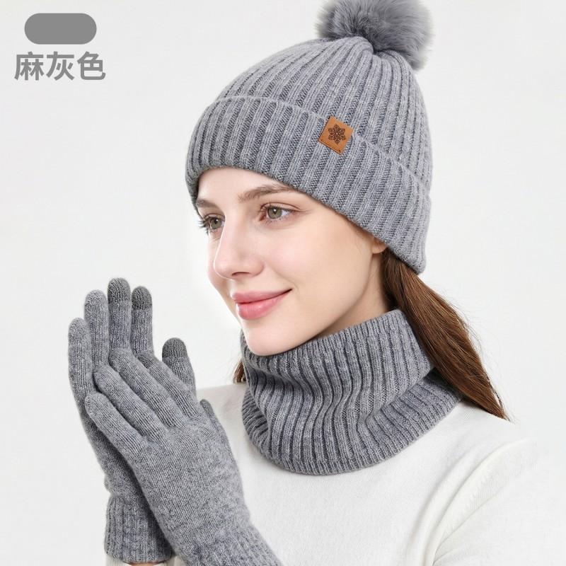 Womens Winter Knit Hat Scarf Gloves Set Alpaca Wool Warm Windproof Outdoor Accessory Adult Female
