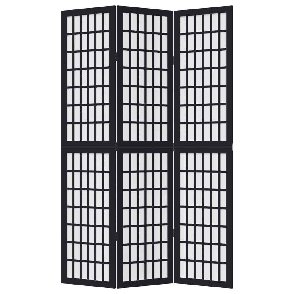 3 Piece Black Folding Screen Solid Paulownia Wood