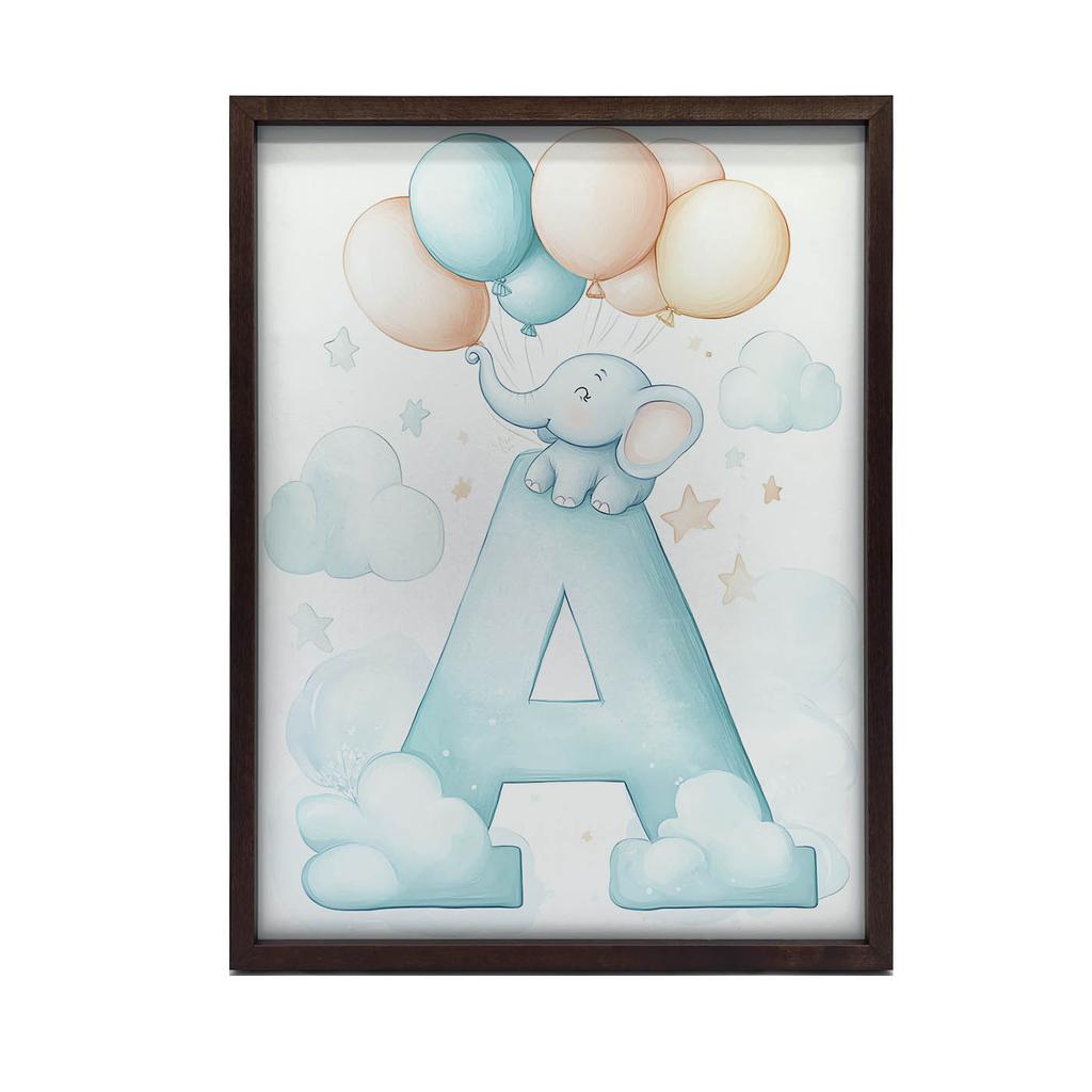 Elephant Charm - Poster "A" With Balloons Elephant Charm - Poster "A" With Balloons, 70X100 Cm, Dark Brown Wooden Frame, 230 Gsm Matte Paper