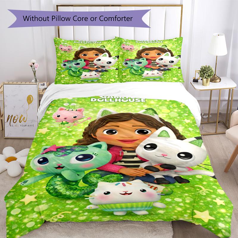 3pcs Gabby’s Dollhouse Bedding Set Duvet Cover Closure Includes 1 Duvet Cover & 2 Pillowcases, Soft and Comfortable for All Seasons.