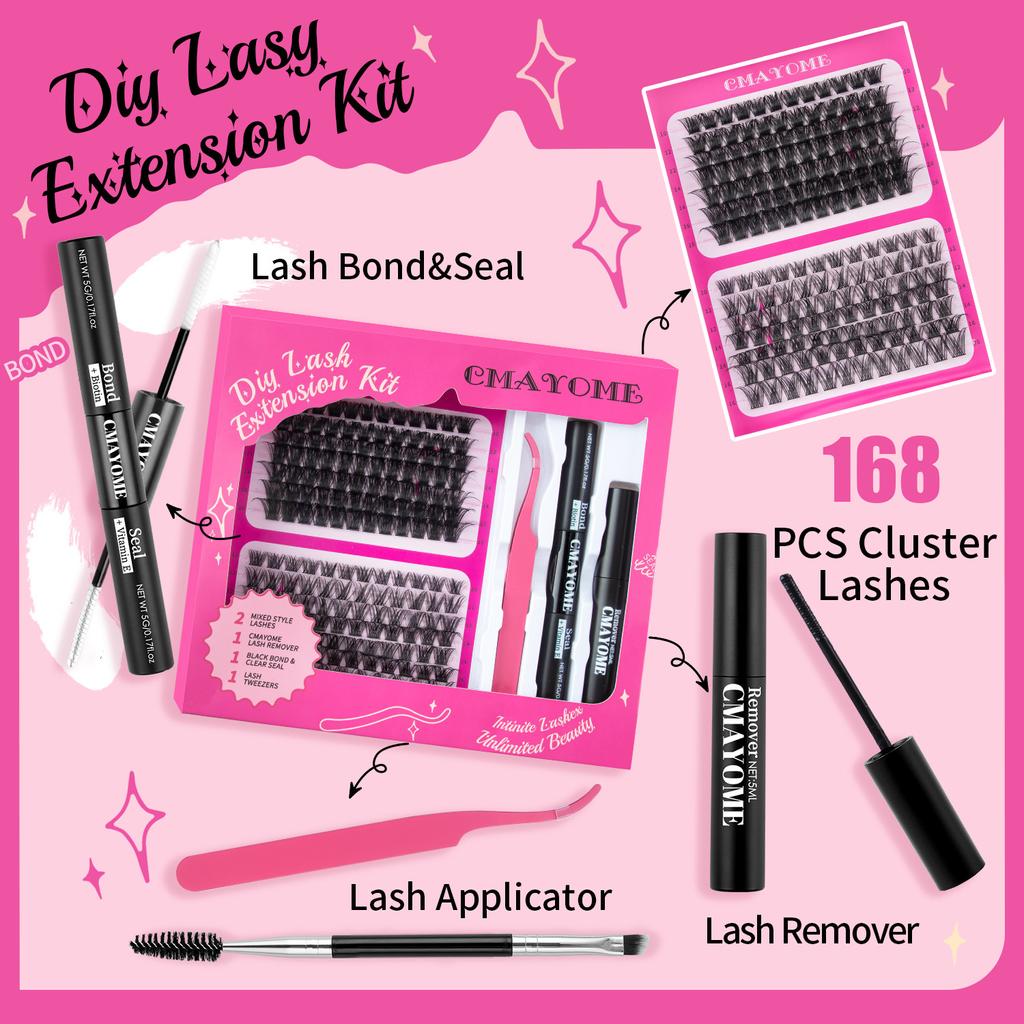 168 одиночных пучков D изогнутых волос накладных ресниц клей набор DIY сегментированные натуральные густые ресницы