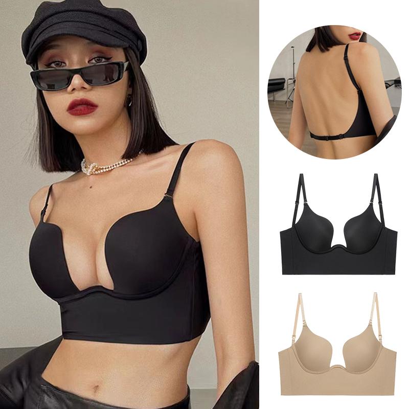 Бюстгальтер с открытой спиной и глубоким вырезом, сексуальный бюстгальтер с глубоким вырезом и глубоким вырезом, свадебный бюстгальтер с открытой спиной, невидимое бесшовное нижнее белье с глубоким U-образным вырезом