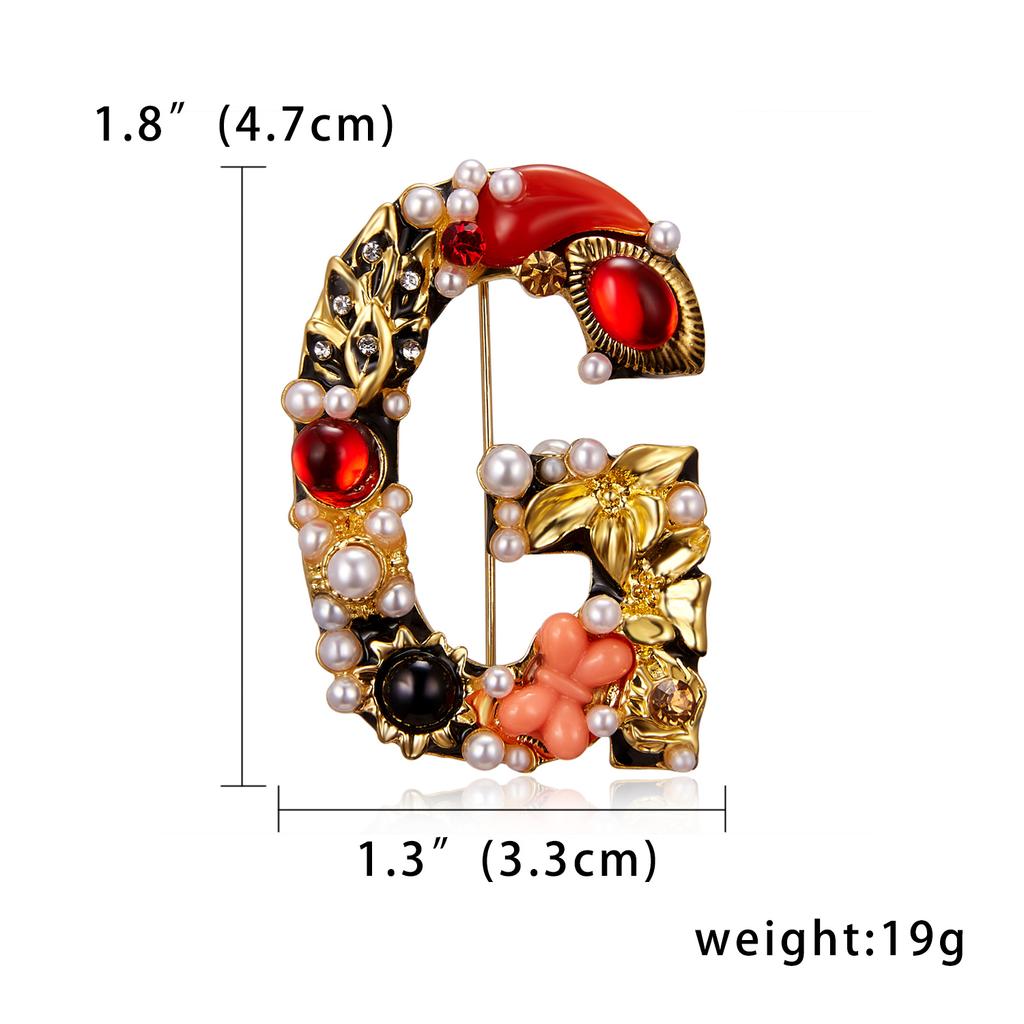 Rinhoo Trend Luxury Letter A D G S M Zirconia Baroque Brooch English Alphabet Imitation Pearl Rhinestone Initial Pin Lapel Badge