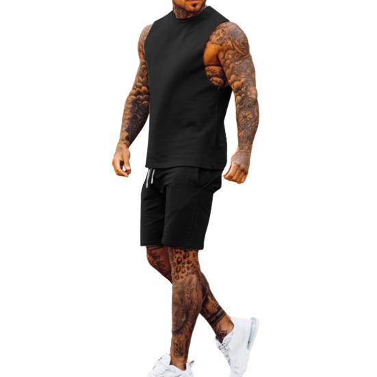 2 шт./компл. мужской спортивный костюм с круглым вырезом без рукавов майки с эластичной резинкой на талии спортивные шорты комплект однотонный повседневный наряд