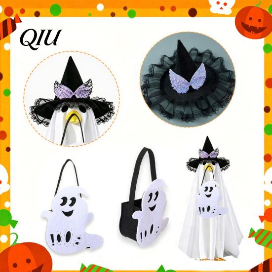 Cute Halloween Goose Figure Ghost Costume, Wizard Hat, Cape, Pumpkin Candy Pattern Decor Bag, Outdoor Yard Decoration for Statue or Garden