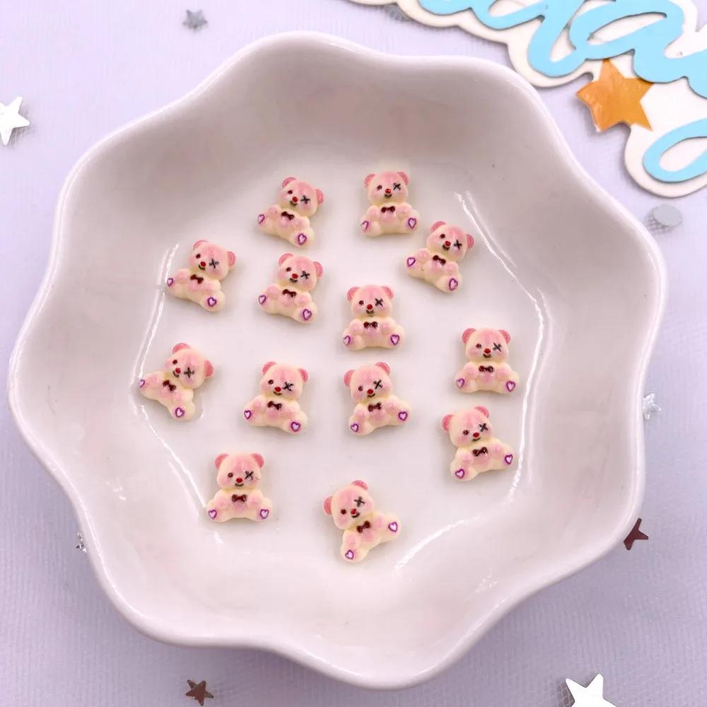 100 шт. смоляная красочная мини-фигурка в виде медведя с бантом из мультфильма «Любовь», декор для ногтей с плоской задней частью, аксессуары для скрапбукинга