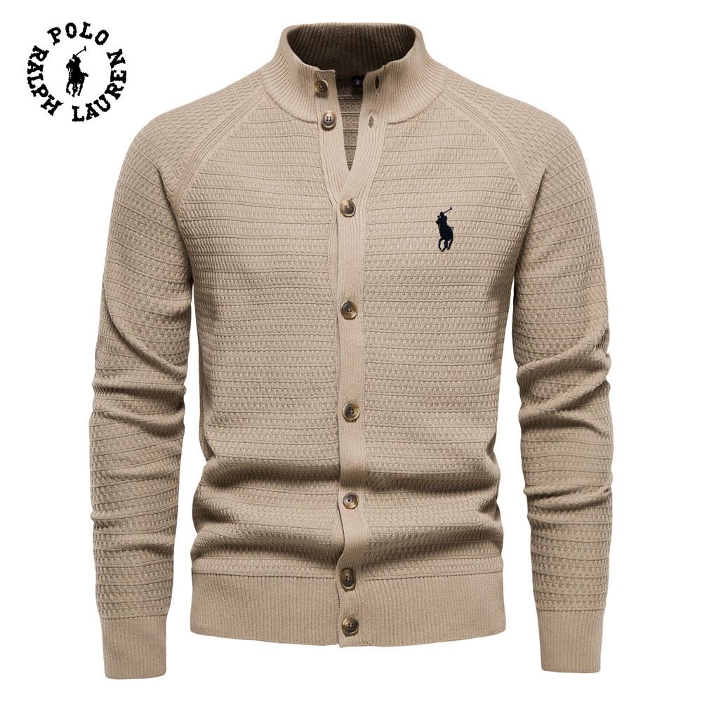 Unisex Polo Ralph Lauren Embroidered Autumn and Winter New Trend Solid Color Cardigan Unisex Sweater Business High-quality Sweater Knitted Sweater