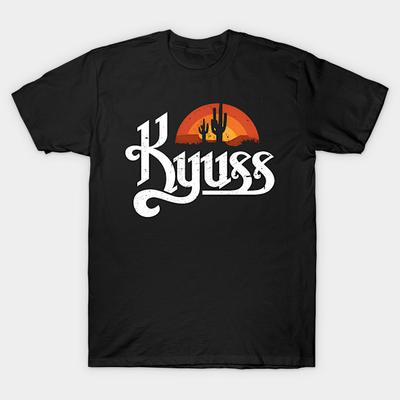 Мужская черная футболка с принтом Kyuss, без выреза, термотрансферная печать, хлопковая футболка