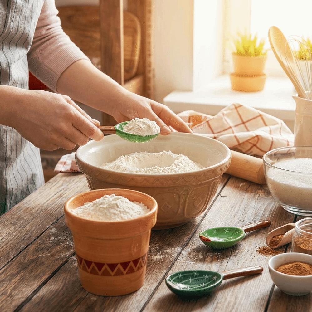 with Base Measuring Spoons Set Ceramic Cactus Ornament Kitchen Measuring Spoons Seasoning Storage