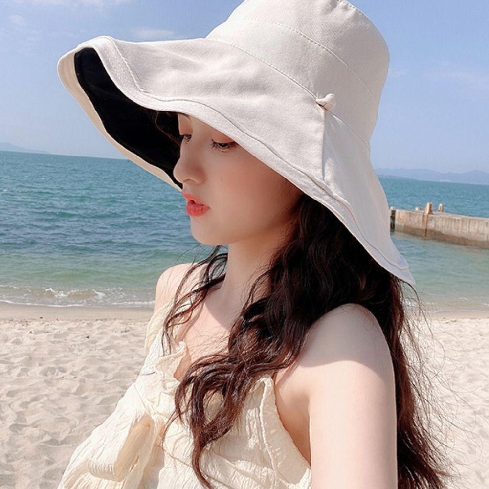 Versatile Women Sun Hat Broad-edged Bucket Hat Practical Double-sided Wear Fisherman's Hat Beach