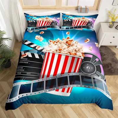 Комплект пододеяльника Movie Time Мультяшный попкорн Постельный комплект Микрофибра Кинопаттерн Пододеяльник Декор для домашнего кинотеатра Комплект для двуспальной кровати
