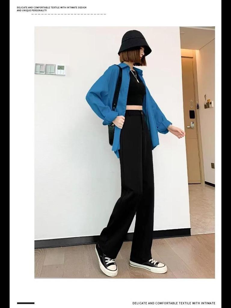 Весна 2024 г., женские брюки высокого класса, черные, широкие, с высокой талией, длиной до пола, повседневная драпировка