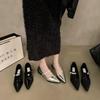 Mary Jane Shoes Comfortable Lightweight Thick Heel Shoes Women's Leather Shoes Fashion Classic Silver Pointed Low Heel Sandals
