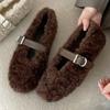 Модная зимняя теплая плюшевая обувь на плоской подошве женская модная с круглым носком узкая с пряжкой дизайнерская обувь уютная мягкая подошва повседневная обувь Zapatos De Mujer