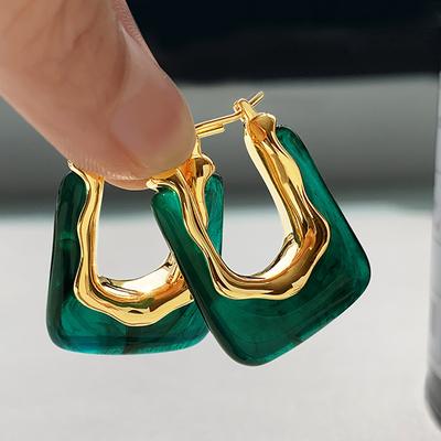 Винтажные серьги-кольца из зеленой смолы U-образной формы для женщин, индивидуальные геометрические вечерние ювелирные изделия, подарок