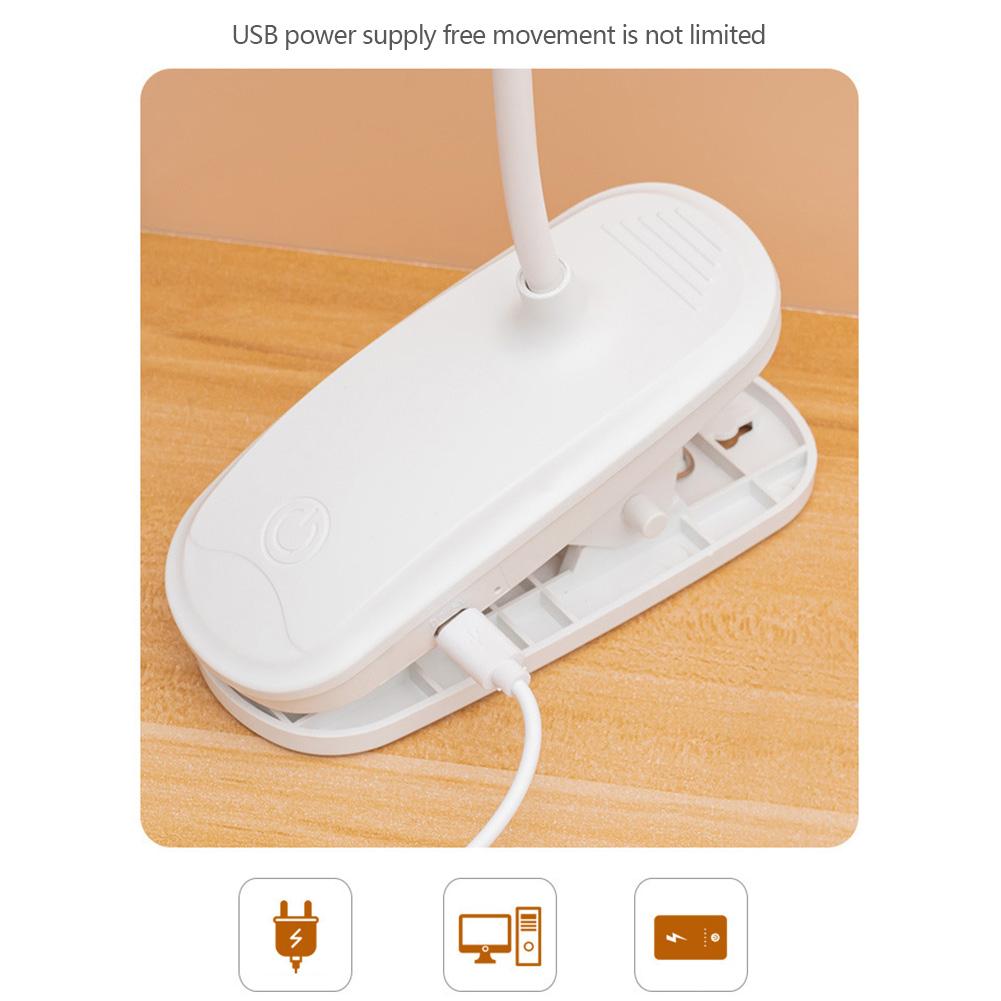 Светодиодная настольная лампа с защитой глаз и зажимом, перезаряжаемая через USB, 360°, гибкая настольная лампа для чтения в спальне, ночник