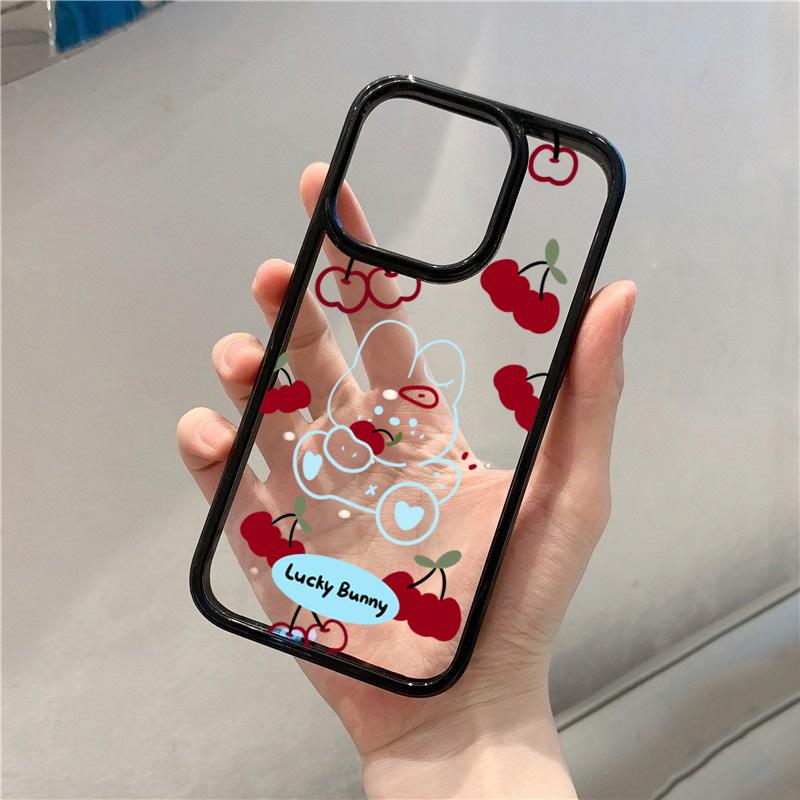 Чехол Красная Вишня Кролик для iPhone 16 Pro Чехлы iPhone 11 12 13 14 15 Pro Max 7 8 Plus X XR XS SE Прозрачная Силиконовая Накладка