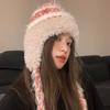 Autumn and Winter Striped Splicing Wool Hat Women's Velvet Thickened Warm Ear Protection Big Head Circumference Lei Feng Knitted Hat