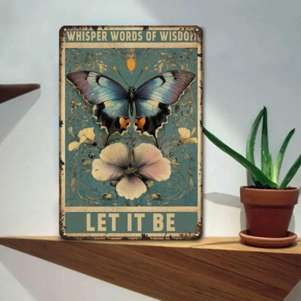Vintage Butterfly Floral Tin Sign x Inch Rustic Metal Wall Decor