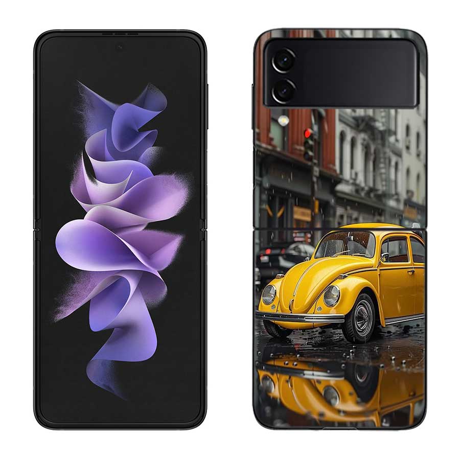I like the Beetle Phone Case For Samsung Z Flip 7 6 5G Galaxy Z Flip 5 4 3 Black Hard Cell Cover Luxury PC Shell Coque