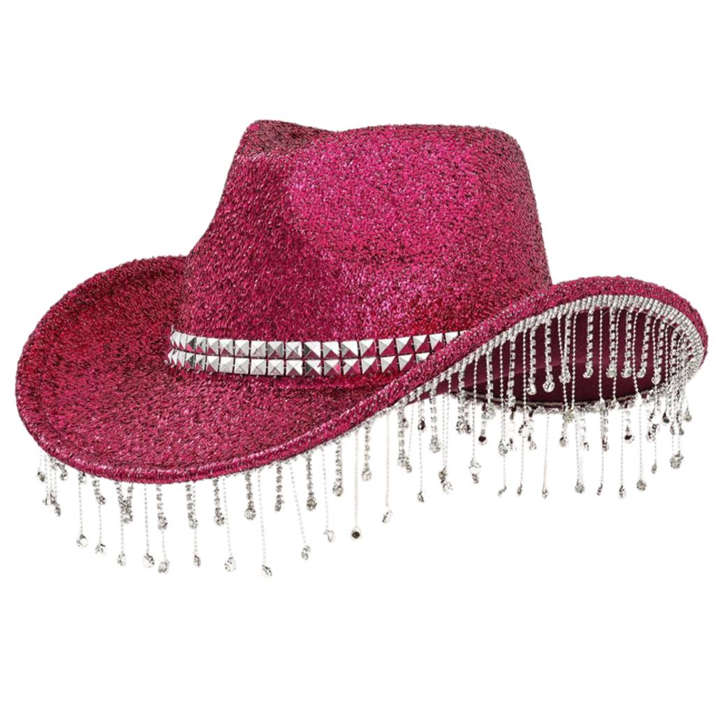 Shimmering Rhinestones Fringed Hat for Women Men Musical Festival Fedoras Hat with Large Glittering Powder for Parties
