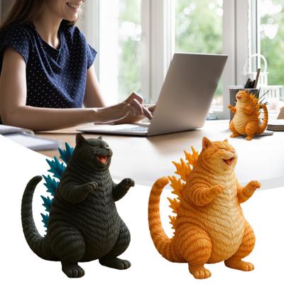 Фигурка кошки-динозавра Мини-статуэтка рычащей кошки Коллекционное смоляное украшение кошки