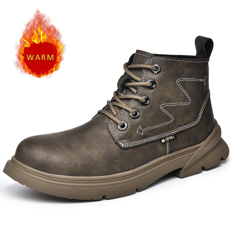 Модные рабочие ботинки Высококачественные мужские ботинки из натуральной кожи Зимние высокие ботинки Мягкие хлопковые ботинки Мужские походные ботинки для активного отдыха