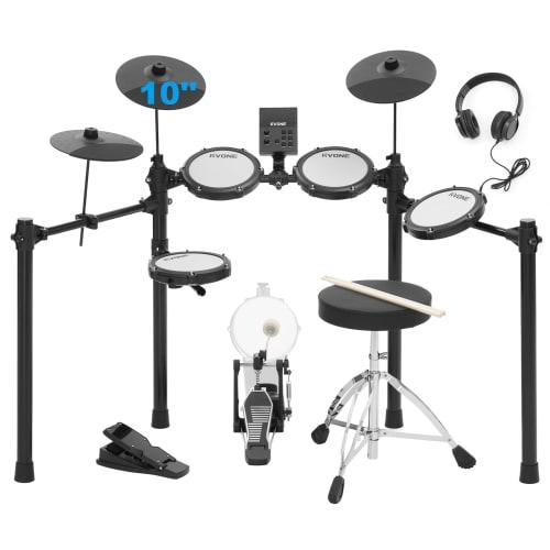 RVONE RED-200 Electronic Drum Set | Professional Kick Hammer, 10-inch Cymbal, 150 Voices | Includes Sloan Headphone Stick, Portable Electronic Drums