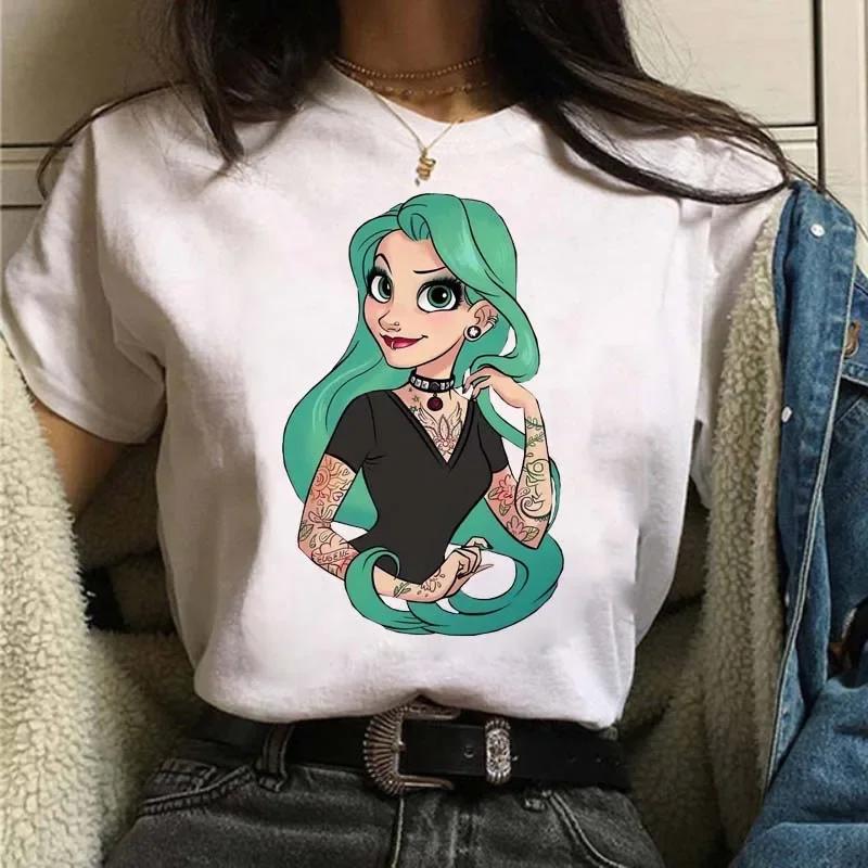 Punk Princess Printed Tshirt Cute Pattern Tee Mermaid Ariel Kawaii Girls TShirt Summer Womens Tops Harajuku T Shirt