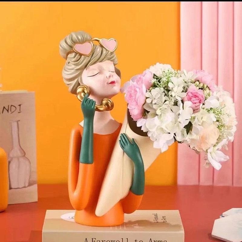 Скандинавский Звонок Телефон Держатель Цветочная Трубка Девушка Смола Декоративные Предметы Дом Комната Письменный Стол Статуэтка Аксессуары Журнальный Столик Скульптура Поделки