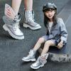 Girls Boots Autumn Fashion Butterfly Princess Botas Casual Non-slip Ankle Boots Silver Patent Leather Kids Shoes