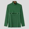 INCERUN Men Turtleneck Long Sleeve Hollow Tops Slim T-shirts