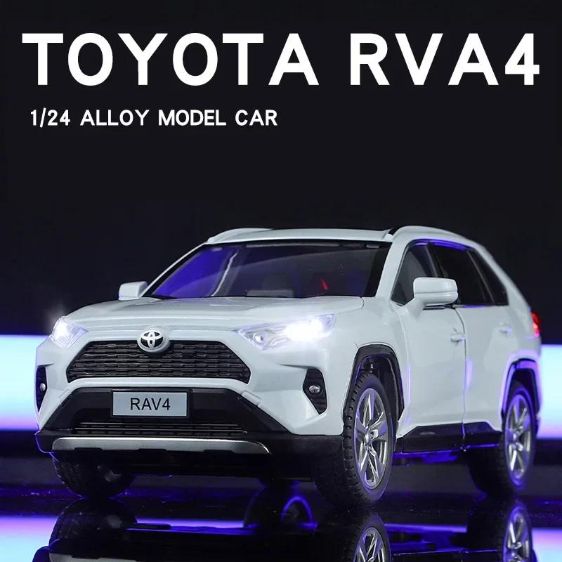 Масштаб 1/24 Toyota RAV4 Внедорожник Модель автомобиля Металлическая литая модель автомобиля Коллекция игрушек со звуком и светом для детей Мальчики Подарок
