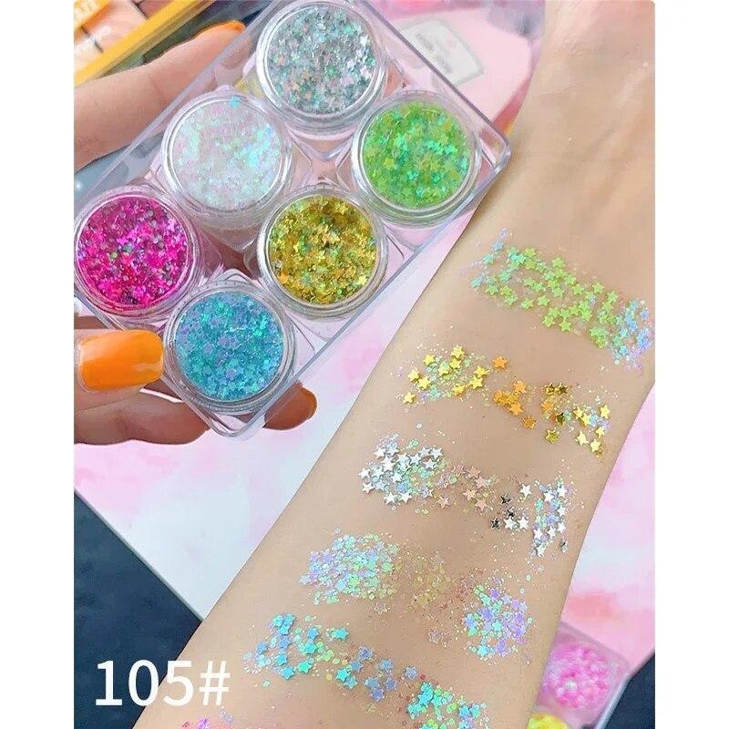 6-цветный гель-крем с блестками, палитра теней для век, блестящий алмазный макияж для глаз, волос, тела, лица, блестящий гель, художественный крем с рассыпчатыми блестками