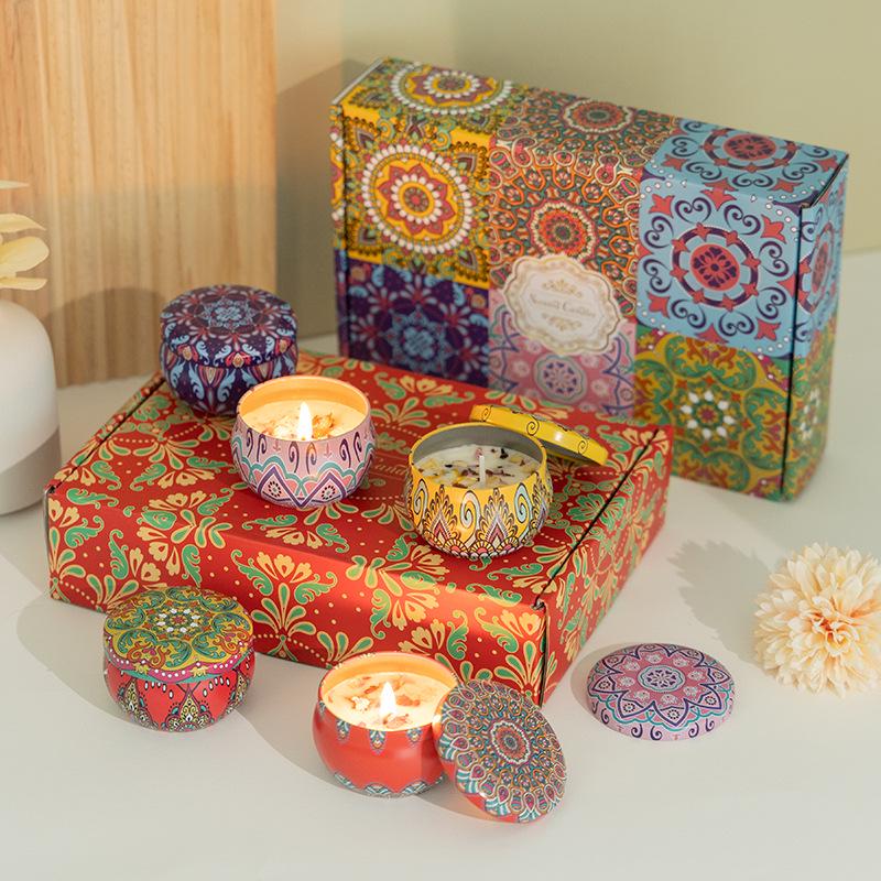 Six-Piece Soy Aromatherapy Candle Set - Long-Lasting Indoor Fragrance with Dried Flowers