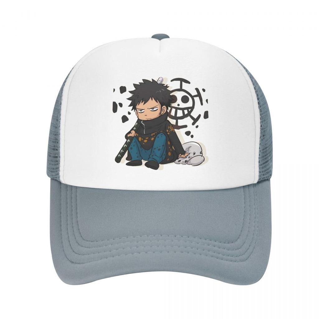 Luffy Anime Trucker Hats Trafalgar D Water Law Chibi Mesh Net Baseball Cap Snapback Kpop Peaked Hat Unisex Women One Size