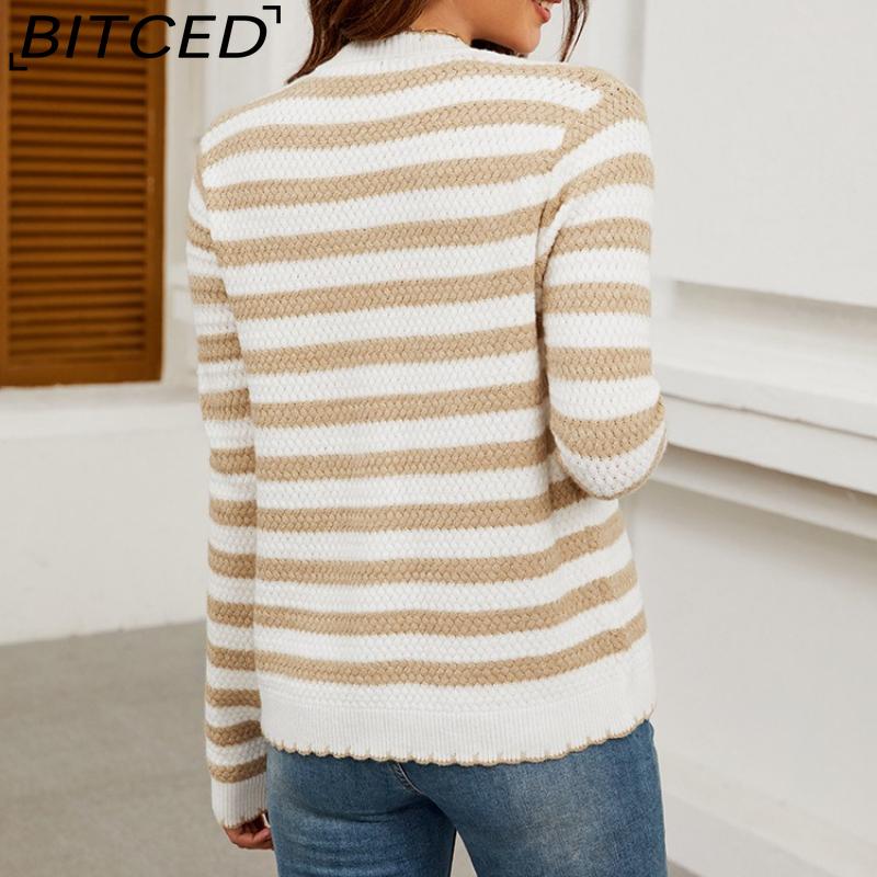BITCED Autumn/Winter Women's Striped Knitted Cardigan with Buttons