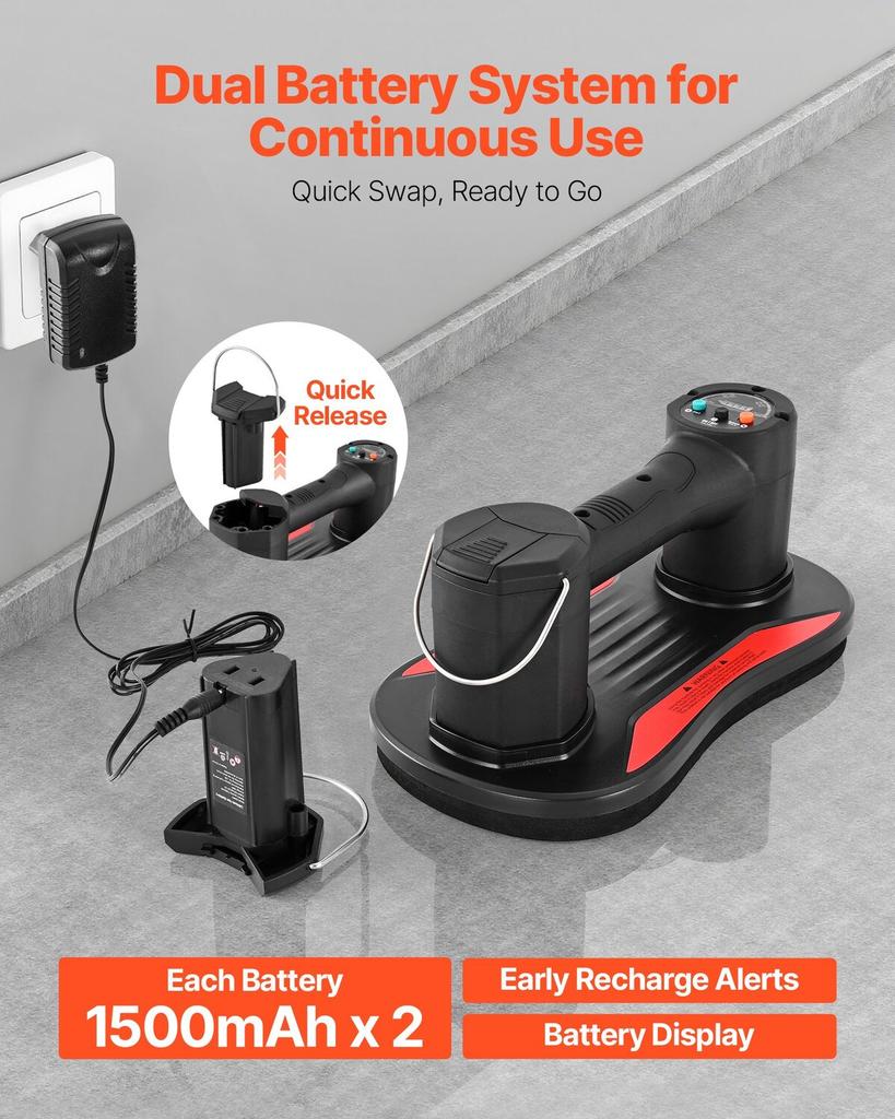 Electric Vacuum Suction Cup, 170 kg Max Lifting Capacity, Vacuum Glass Lifter with Digital Display, Heavy Duty Tile Suction Cup Tool for Lifting Tile,