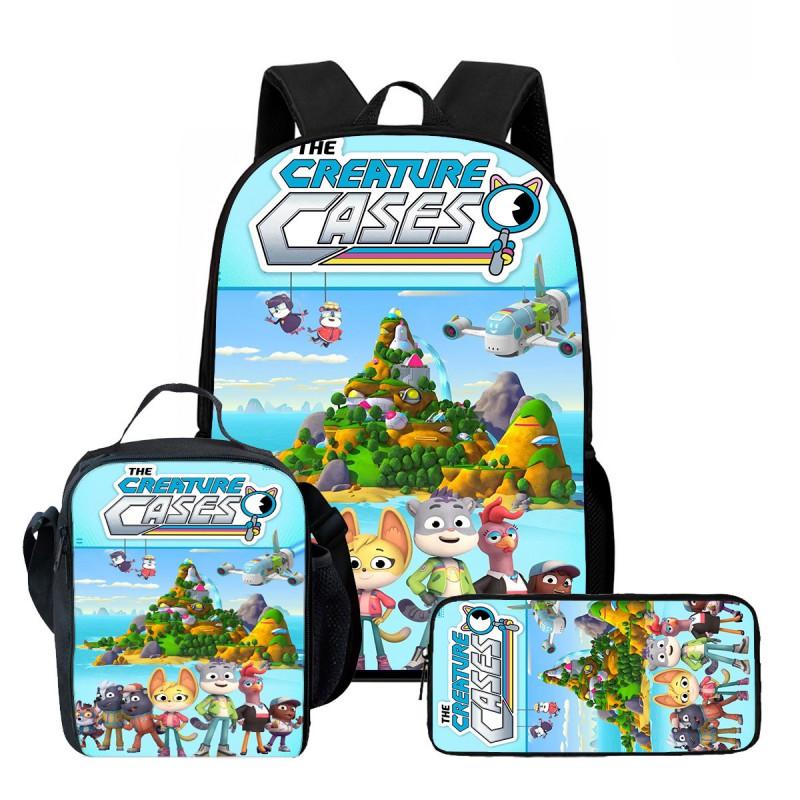 Kids School Backpack Set With Lunch Bag Pencil Case - Animal Detective Theme Oxford Fabric Ergonomic Design Elementary