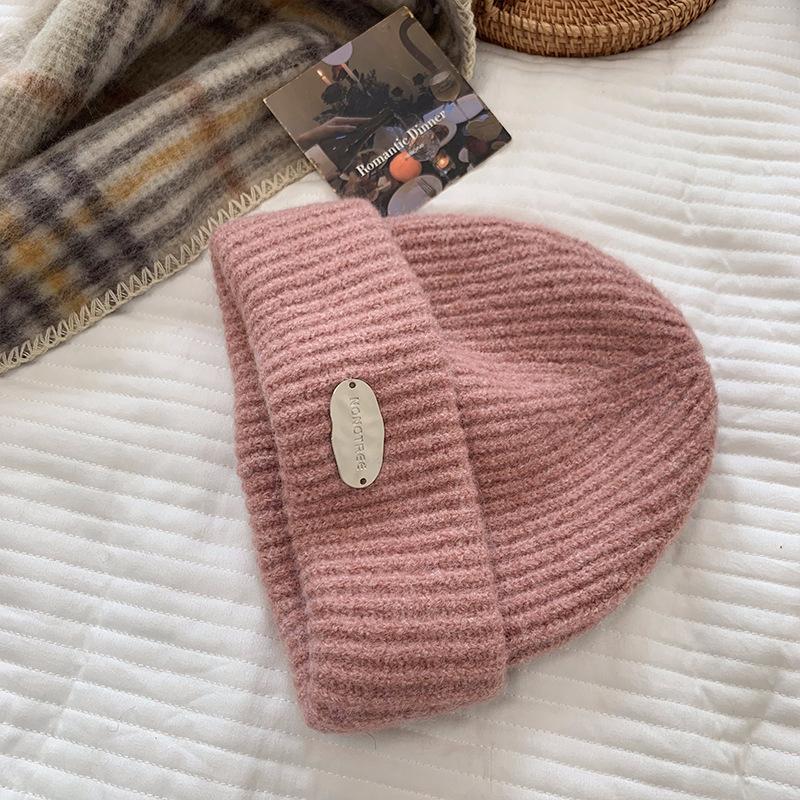 Шапка из толстой шерсти для большого обхвата головы, женская осенне-зимняя свободная теплая шапка от холода, защита ушей, показывает лицо маленьким, бежевая вязаная шапка