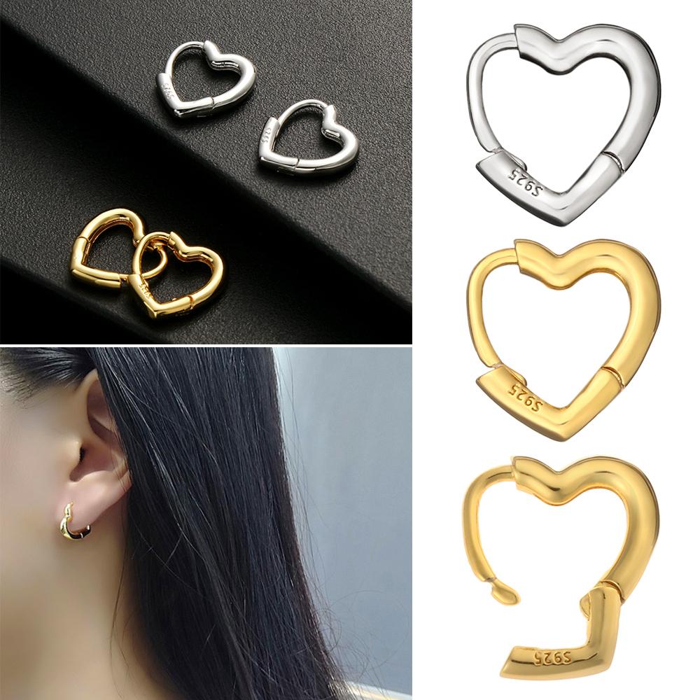 Women Gift Small S925 Studs Hoop Earrings Hypoallergenic Heart Shaped