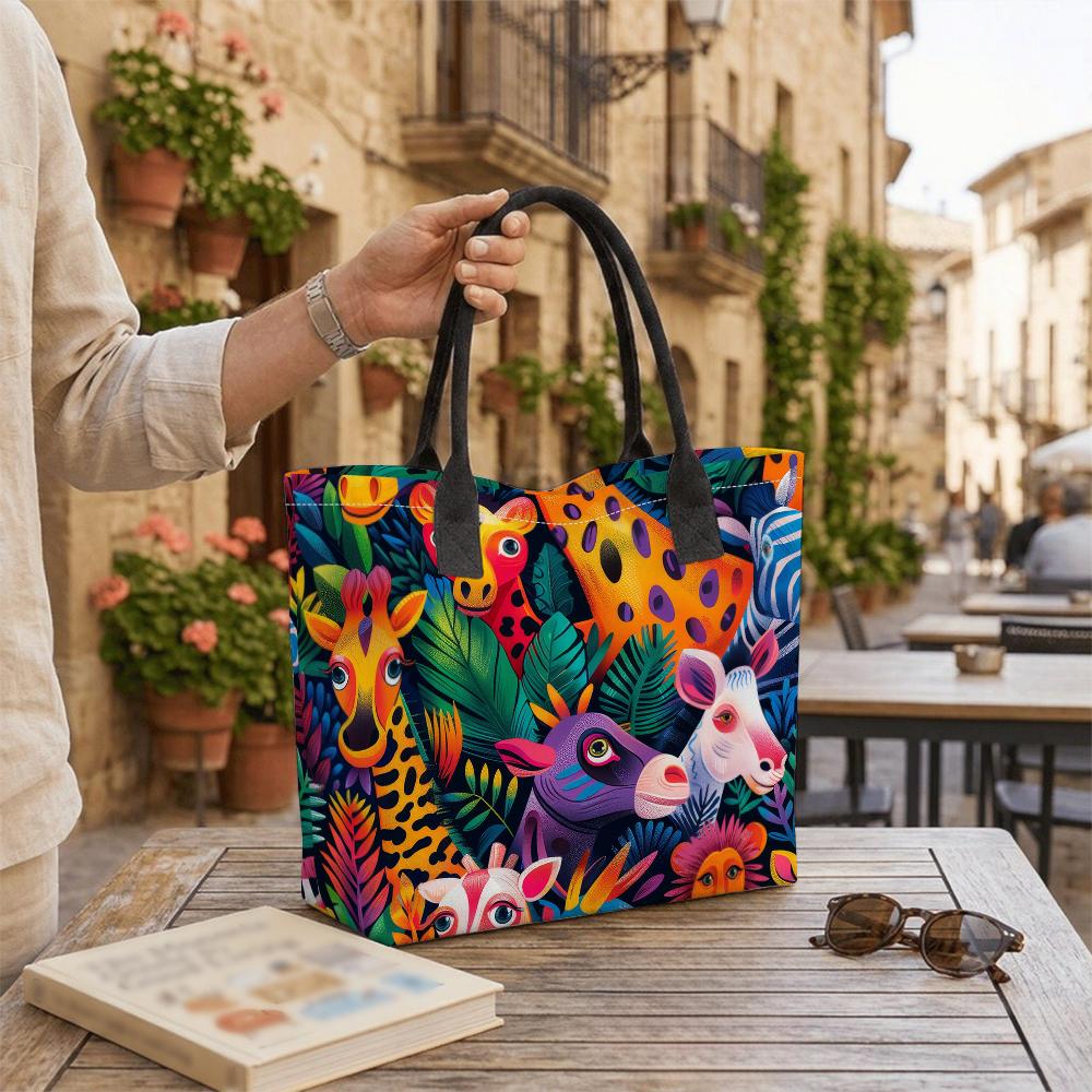 Colorful Animal Print Tote Bag Stylish Large Capacity Casual Daily Shoulder Handbag for Outdoor Shopping