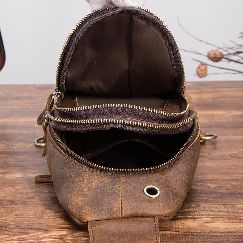 Мужская кожаная повседневная модная треугольная сумка на ремне на груди, коричневая дорожная дизайнерская сумка на одно плечо, мужская сумка через плечо