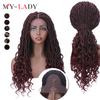 My-Lady Synthetic 25inches Cornrow Lace Front Culy Braids Wig Braid For Black Woman Long Afro Hair Faux Locs Goddess Braided Wig