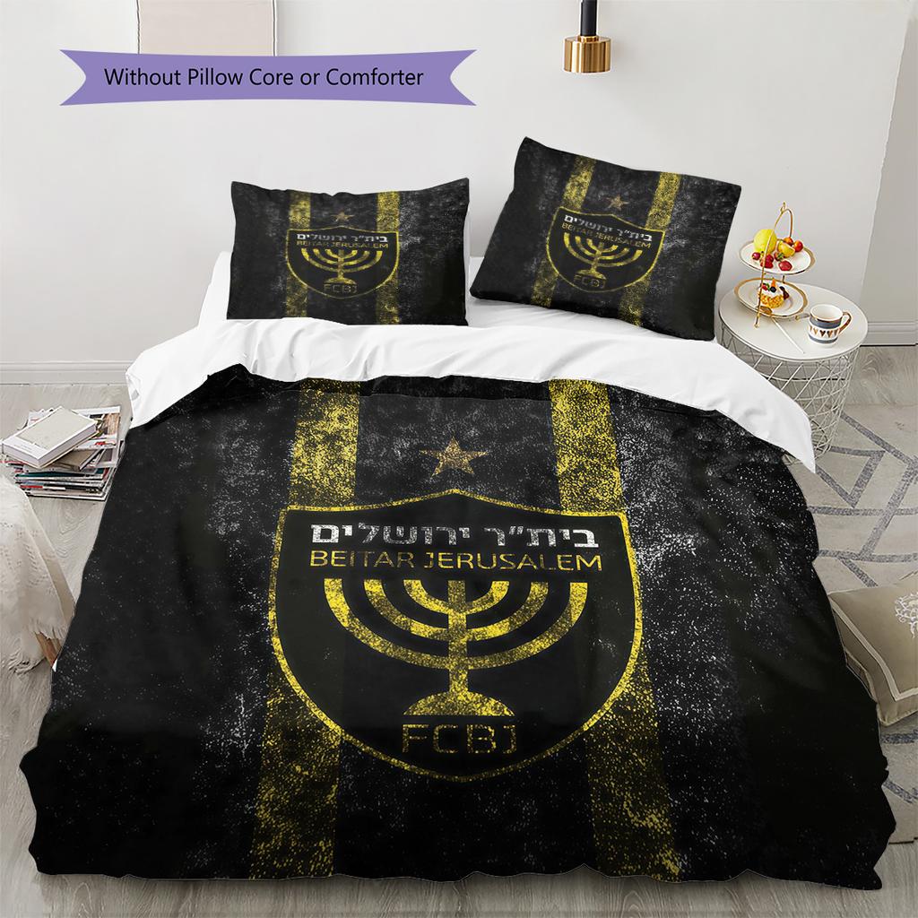 Beitar Jerusalem Football Club Pattern Bedding Quilt Set Home Decoration Gift (1 * duvet cover + 2 * pillowcase without core)