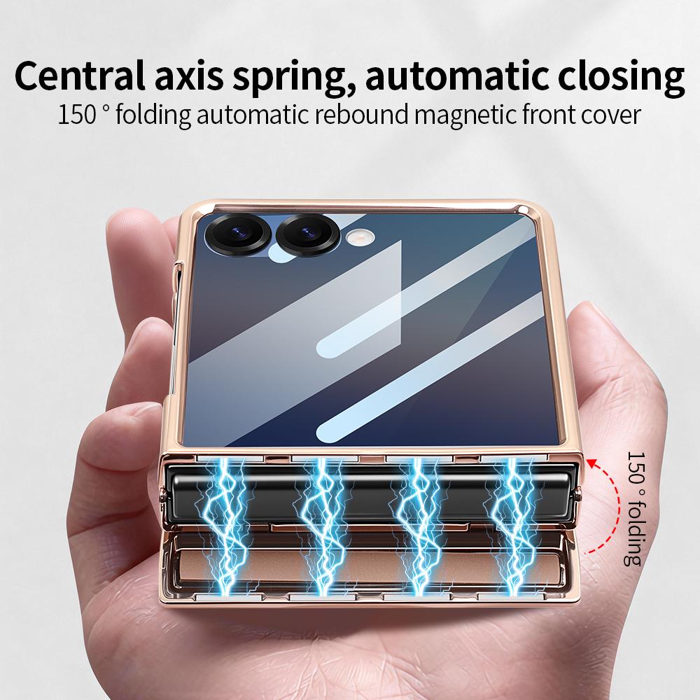 Блестящая Искусственная Кожа для Чехла Телефона Samsung Z Flip 7/6 с Магнитной Вращающейся Подставкой, Защитная Крышка Шарнира с Пленкой от Подглядывания